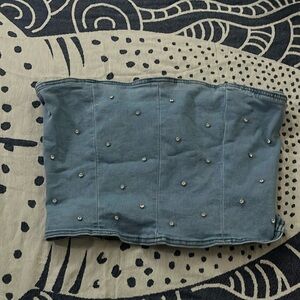 Denim rhinestone tube top